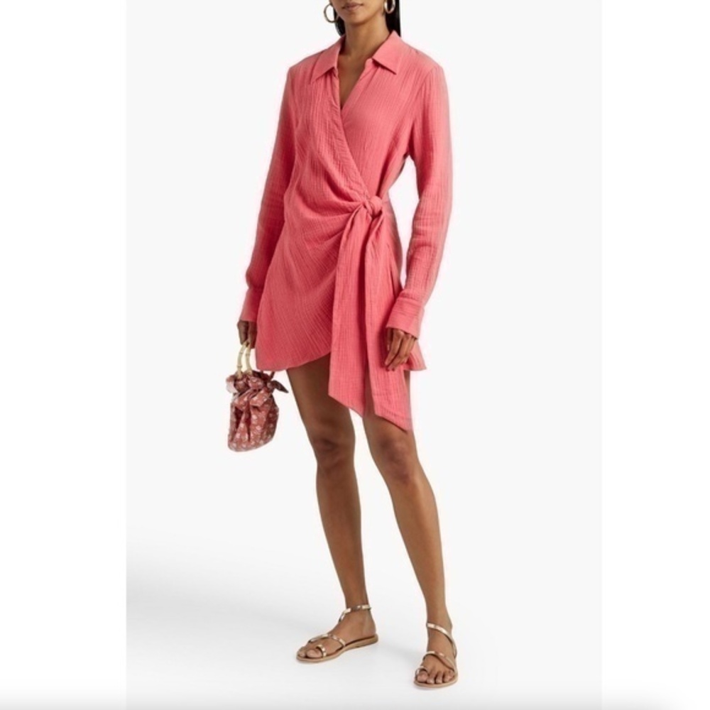 Onia Spiced Coral Pink Oversized Shirt Wrap Dress Gauzy 100% Cotton Size Large